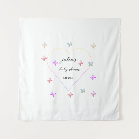 ピンクハート蝶ガールベビーシャワー タペストリー (正面)