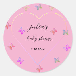 ピンクハート蝶ガールベビーシャワー ラウンドシール