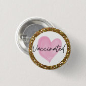 ピンクハート金ゴールドグリッター予防接種 缶バッジ (正面&裏面)