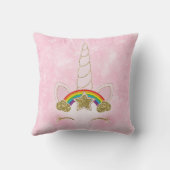 ピンクハート金ゴールドレインボースターユニコーンホーン顔 クッション (裏面)