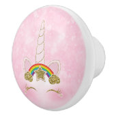 ピンクハート金ゴールドレインボースターユニコーンホーン顔 セラミックノブ (右)