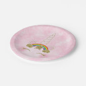 ピンクハート金ゴールドレインボースターユニコーンホーン顔 ペーパープレート (アングル)