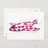 ピンクハート飛行機ポストカード ポストカード (正面/裏面)