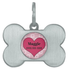 ピンクハート骨型ペット ペットネームタグ