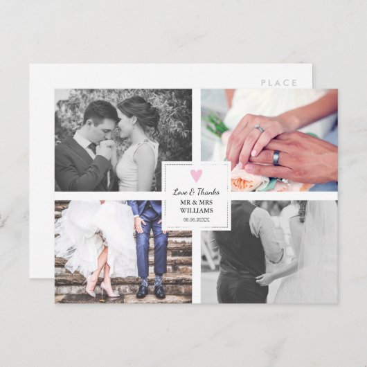 ピンクハート | の結婚写真コラージュ | 愛と感謝してい ポストカード (正面/裏面)