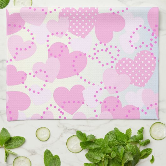 ピンクハート キッチンタオル (折り畳み)