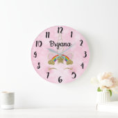 ピンクハート ゴールド レインボー スター ユニコーンの角 フェイス ラージ壁時計 (ホーム)