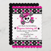 ピンクハート、スカル、クロスボーンパーティの招待状 招待状 (正面/裏面)