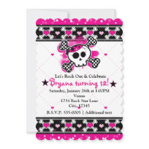 ピンクハート、スカル、クロスボーンパーティの招待状