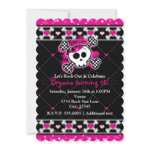 ピンクハート、スカル、クロスボーンパーティの招待状