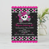 ピンクハート、スカル、クロスボーンパーティの招待状 招待状 (スタンド正面)