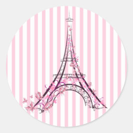 ピンクハート＆バタフライ パリ エッフェルタワー パーティ ラウンドシール