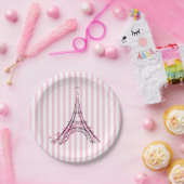 ピンクハート＆バタフライ パリ エッフェル塔パーティ ペーパープレート (パーティー)