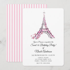 ピンクハート＆バタフライ パリ エッフェル塔パーティ 招待状