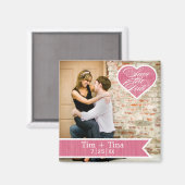 ピンクハート |フォトマグネットの日付を保存 マグネット (正面/裏面)