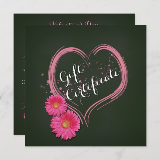 ピンクハート フラワー バレンタインデー ギフト券 (正面/裏面)