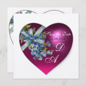 ピンクハート ワスレナイ モノグラム 白 シャンパン 招待状 (正面/裏面)