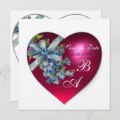 ピンクハート ワタシヲワスレナイデ モノグラム シルバー メタリック 招待状 (正面/裏面)