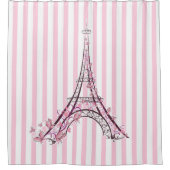 ピンクハート&蝶パリエッフェルタワー シャワーカーテン (正面)