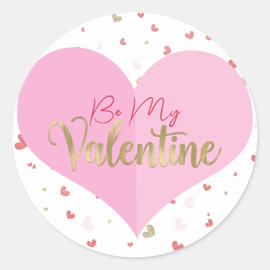 ピンクハート 赤とゴールドハート バレンタインパーティ ラウンドシール (正面)