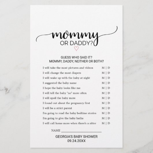 ピンクハート |黒い書道ママまたはパパのゲーム (正面)