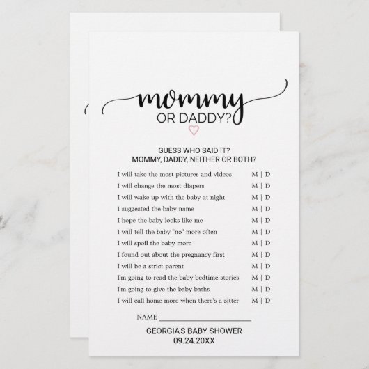 ピンクハート |黒い書道ママまたはパパのゲーム (正面/裏面)