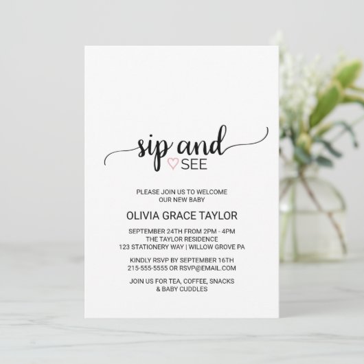 ピンクハート |黒シンプル書道のSipとSee 招待状 (スタンド正面)