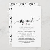 ピンクハート |黒シンプル書道のSipとSee 招待状 (正面/裏面)