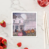 ピンクハ幽霊のよく出るウスブラックキャットカスタムハロウィン スタンダードカクテルナプキン (インサイチュ)