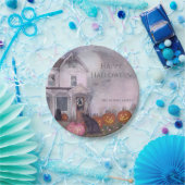 ピンクハ幽霊のよく出るウスブラックキャットカスタムハロウィン ペーパープレート (パーティー)