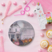 ピンクハ幽霊のよく出るウスブラックキャットカスタムハロウィン ペーパープレート (パーティー)