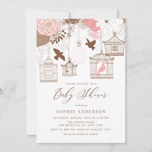 ピンクバお洒落ードケイズベビーシャワー招待状 招待状 (正面)