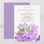 ピンクバイオレットゼラニウムフローラブライダルシャワー 招待状 (正面/裏面)