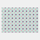 ピンクバイオレットパープルスターズセージグリーン ラッピングペーパーシート (正面2)