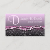 ピンクバイオレットビーズヴィンテージシルバースワールパターン 名刺 (正面)