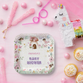 ピンクバイオレットフェアリーベビーガールシャワーフローラフォレスト ペーパープレート