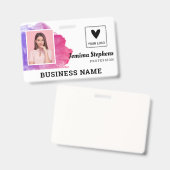 ピンクバイオレット水彩従業員のロゴを追加 バッジ (正面&裏面)