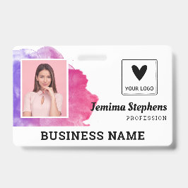 ピンクバイオレット水彩従業員のロゴを追加 バッジ