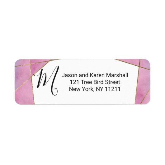 ピンクバイオレット金ゴールド水彩地域アドレス ラベル (正面)