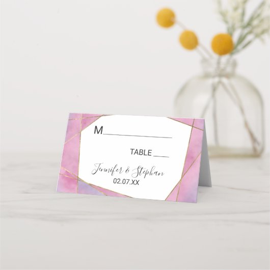 ピンクバイオレット金ゴールド水彩地域座席表 プレイスカード (正面)