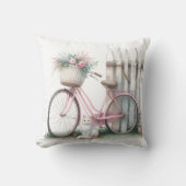 ピンクバイクと白猫 クッション (正面)