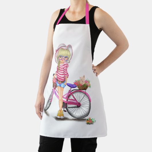 ピンクバイクエプロン付き少女 エプロン (インサイチュ)