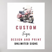 ピンクバイク誕生日カスタムサイン ポスター (正面)