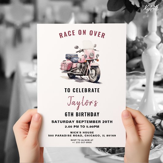 ピンクバイク誕生日招待状for Girl 招待状