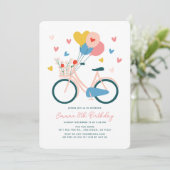 ピンクバイシクルバルーン&ハートガール誕生日 招待状 (スタンド正面)