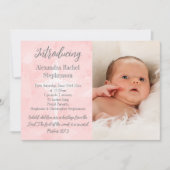 ピンクバイブル聖句クロスベビーガールフォト誕生 案内状 (正面)