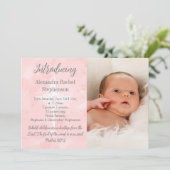 ピンクバイブル聖句クロスベビーガールフォト誕生 案内状 (スタンド正面)