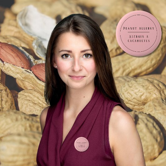 ピンクバイリンガルピーナッツアレルギースペインの警告 缶バッジ