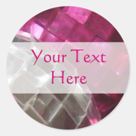 ピンクバウブル鏡ボール「Your Text」ラウンドステッカー ラウンドシール