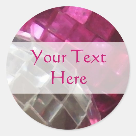 ピンクバウブル鏡ボール「Your Text」ラウンドステッカー ラウンドシール (正面)